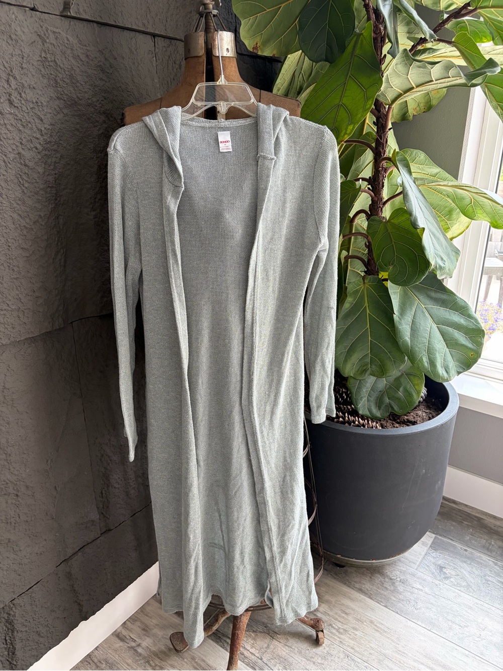 BONGO Light Sage Green Hooded Longline Open Cardigan
